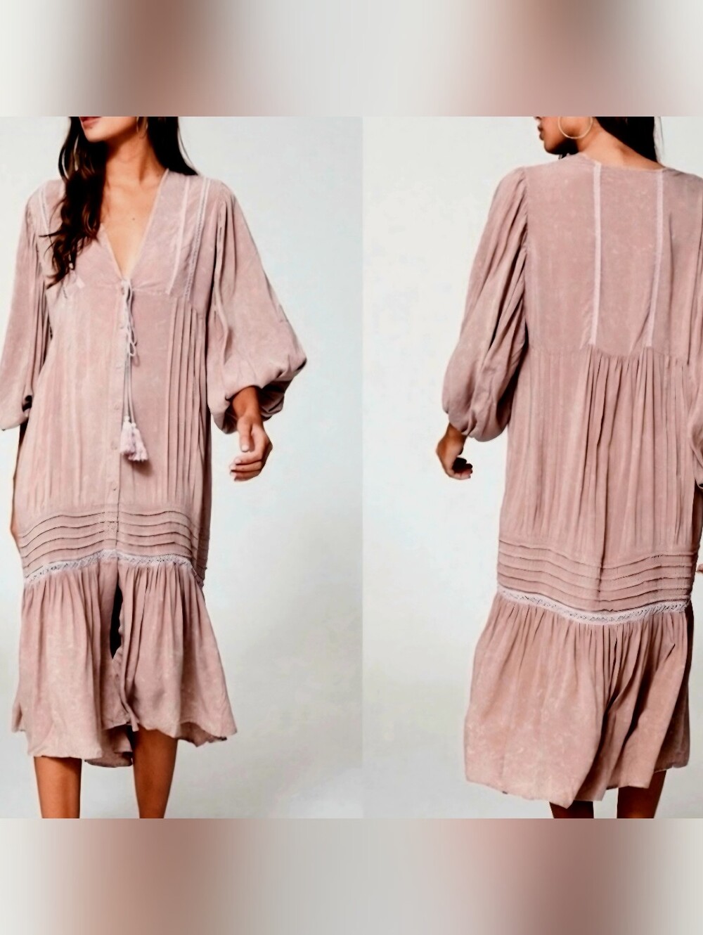 Young Fabulous & Broke Blush Pink Boho Midi Dress